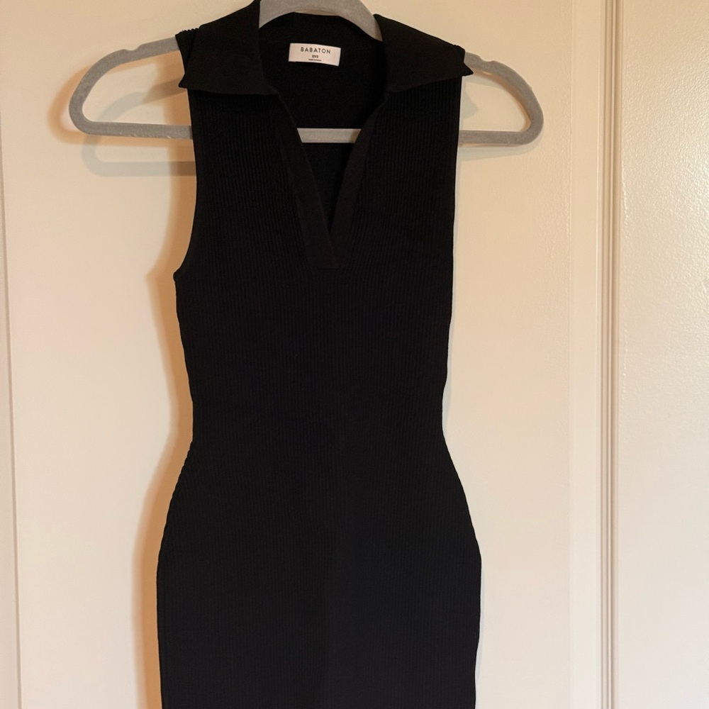 Aritzia Babaton Black Sheath Mini Dress Notched Collar